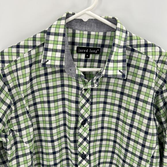Jared Lang Men's Green & Navy Long Sleeve Woven Button down Shirt Size Medium - Picture 2 of 10